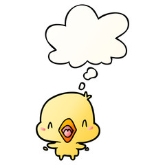 cartoon happy bird and thought bubble in smooth gradient style