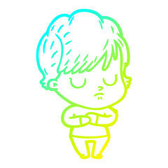 cold gradient line drawing cartoon woman
