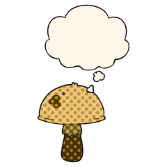 cartoon mushroom and thought bubble in comic book style