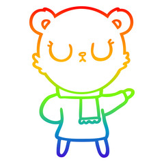 rainbow gradient line drawing peaceful cartoon bear wearing scarf