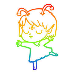 rainbow gradient line drawing cartoon alien girl