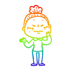 rainbow gradient line drawing cartoon annoyed old lady