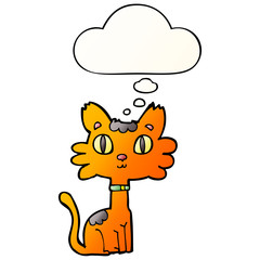 cartoon cat and thought bubble in smooth gradient style