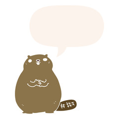 cartoon beaver and speech bubble in retro style