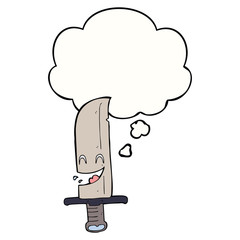 cartoon laughing knife and thought bubble