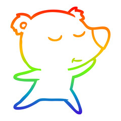 rainbow gradient line drawing happy cartoon polar bear dancing