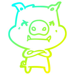cold gradient line drawing angry cartoon pig