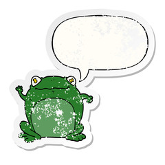 cartoon frog and speech bubble distressed sticker