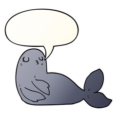 cartoon seal and speech bubble in smooth gradient style