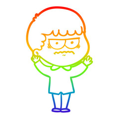 rainbow gradient line drawing cartoon annoyed man
