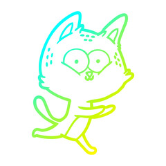 cold gradient line drawing cartoon cat running