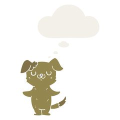 cartoon puppy and thought bubble in retro style