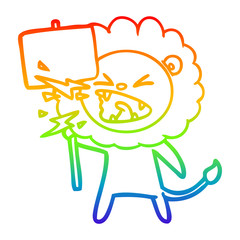 rainbow gradient line drawing cartoon roaring lion protester