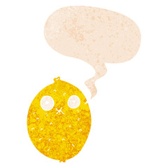 cartoon bitter lemon and speech bubble in retro textured style