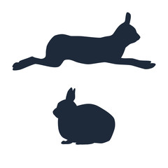  Silhouettes of running and sitting cute polar hares isolated on white background. Vector illustration EPS 8