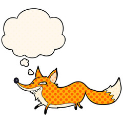cartoon sly fox and thought bubble in comic book style