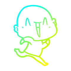 cold gradient line drawing happy cartoon bald man