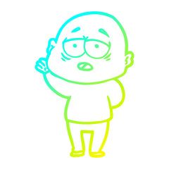 cold gradient line drawing cartoon tired bald man