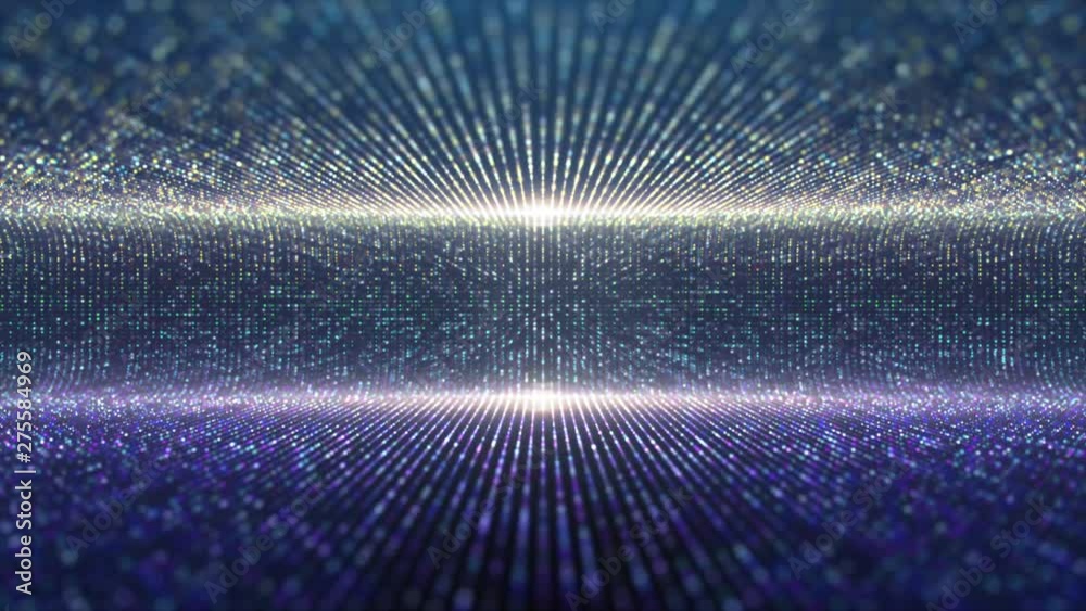 Poster Futuristic abstract glittering moving particles and elegance lights pattern for stage performance show and video jockey background and screensaver