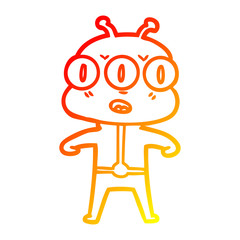 warm gradient line drawing cartoon three eyed alien