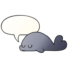 cute cartoon seal and speech bubble in smooth gradient style