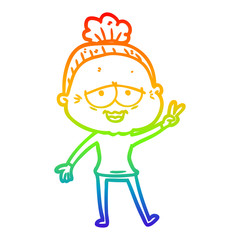 rainbow gradient line drawing cartoon happy old lady