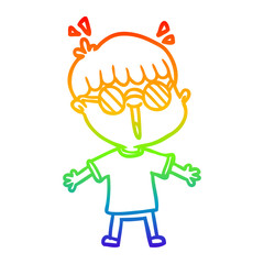 rainbow gradient line drawing cartoon boy wearing spectacles