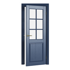 Blue interior door isolated on white background. 3D rendering.