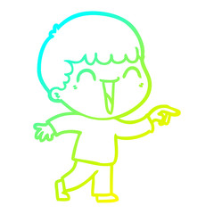 cold gradient line drawing cartoon happy man