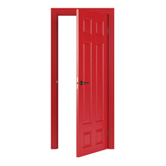 Red interior door isolated on white background. 3D rendering.