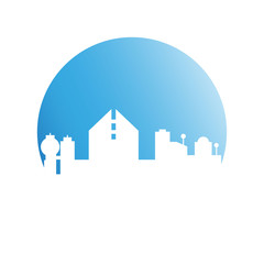 Obraz premium city tower building in blue circle button