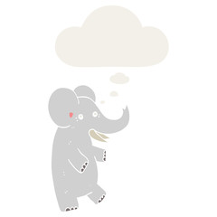 cartoon elephant and thought bubble in retro style