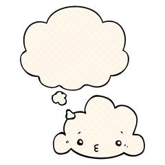 cute cartoon cloud and thought bubble in comic book style