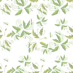 grean leaf pattern  hand drawn illustration with grunge simple texture