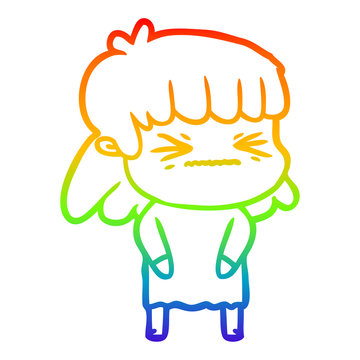 recommend clip art: rainbow gradient line drawing cartoon angry girl