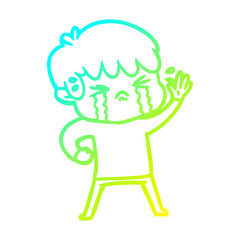 cold gradient line drawing cartoon boy crying