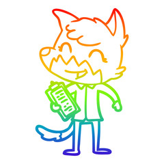 rainbow gradient line drawing happy cartoon fox