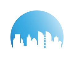 Obraz premium city tower building in blue circle button