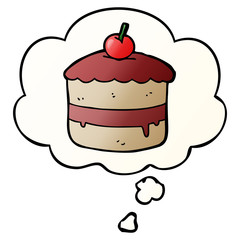 cartoon cake and thought bubble in smooth gradient style