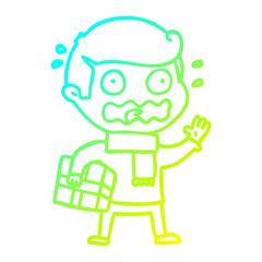 cold gradient line drawing cartoon man totally stressed out
