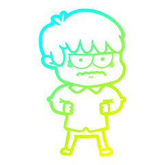 cold gradient line drawing annoyed cartoon boy