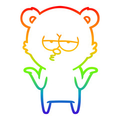 rainbow gradient line drawing bored bear cartoon shrugging