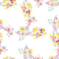 Minimalist flowers design. Seamless leaf pattern. Vector ditsy print illustration.