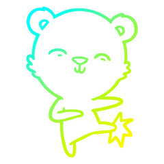 cold gradient line drawing happy cartoon polar bear kicking