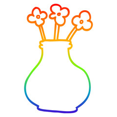 rainbow gradient line drawing cartoon vase with flowers