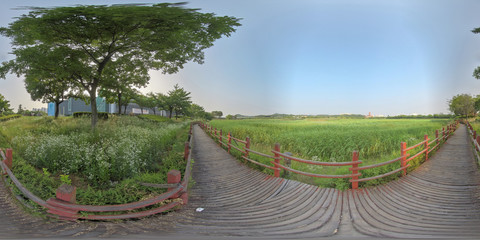 Ansan, South Korea - 21 June 2019 Hwarangyuwonji Public Garden. 360 degrees panorama view.