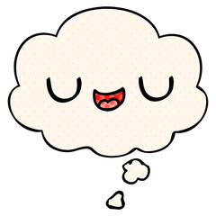 cute cartoon face and thought bubble in comic book style
