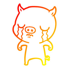 warm gradient line drawing cartoon pig crying