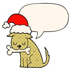 cute christmas dog and speech bubble in comic book style