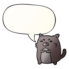 cartoon angry cat and speech bubble in smooth gradient style